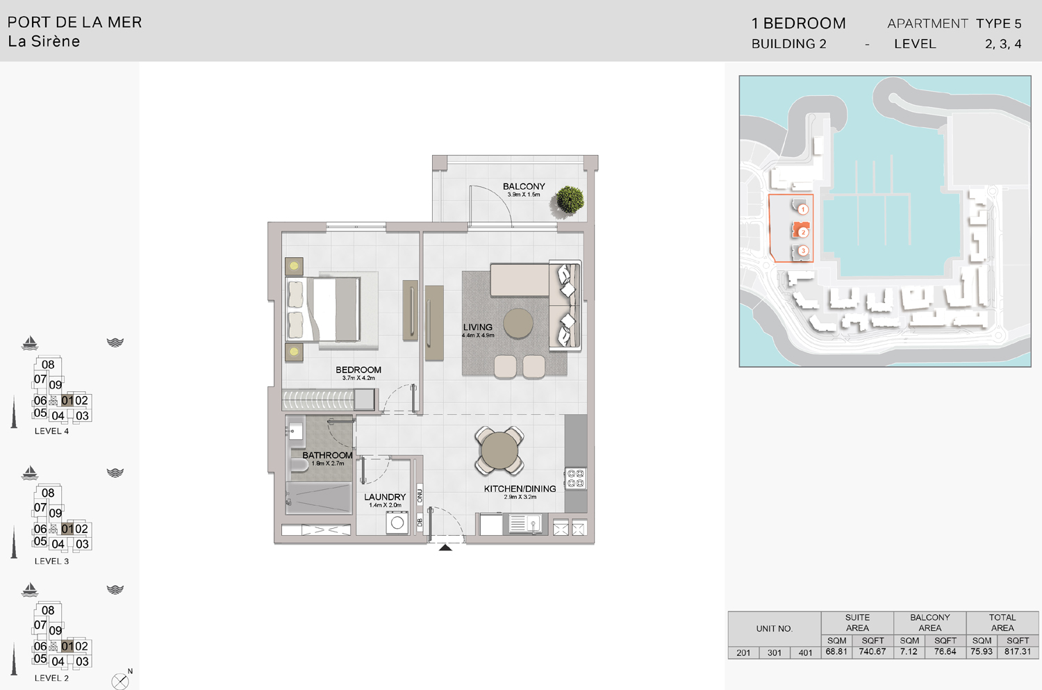 Floor plan - 1 BEDROOM -  La Sirene  - etamea.com