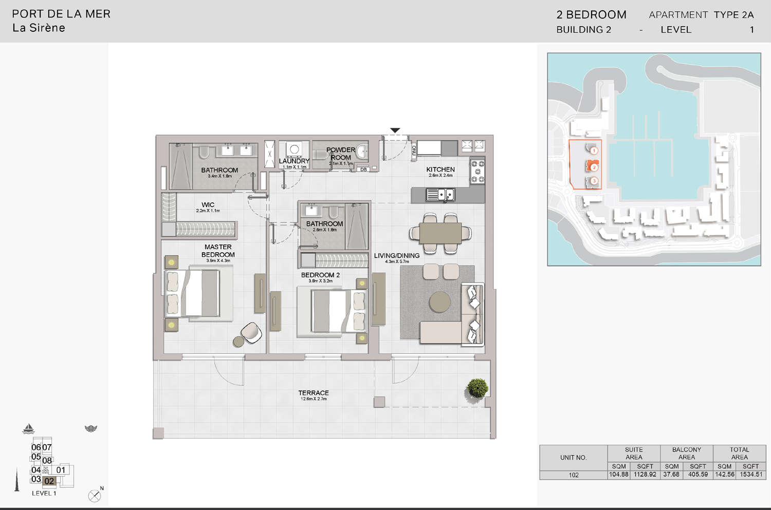 Floor plan - 2 BEDROOM -  La Sirene  - etamea.com