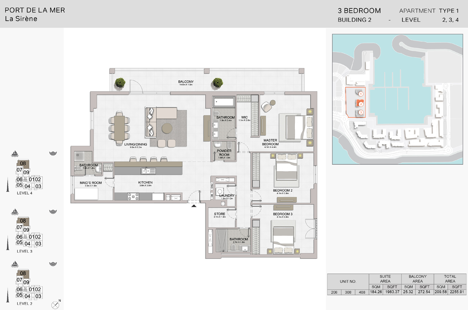 Floor plan - 3 BEDROOM -  La Sirene  - etamea.com