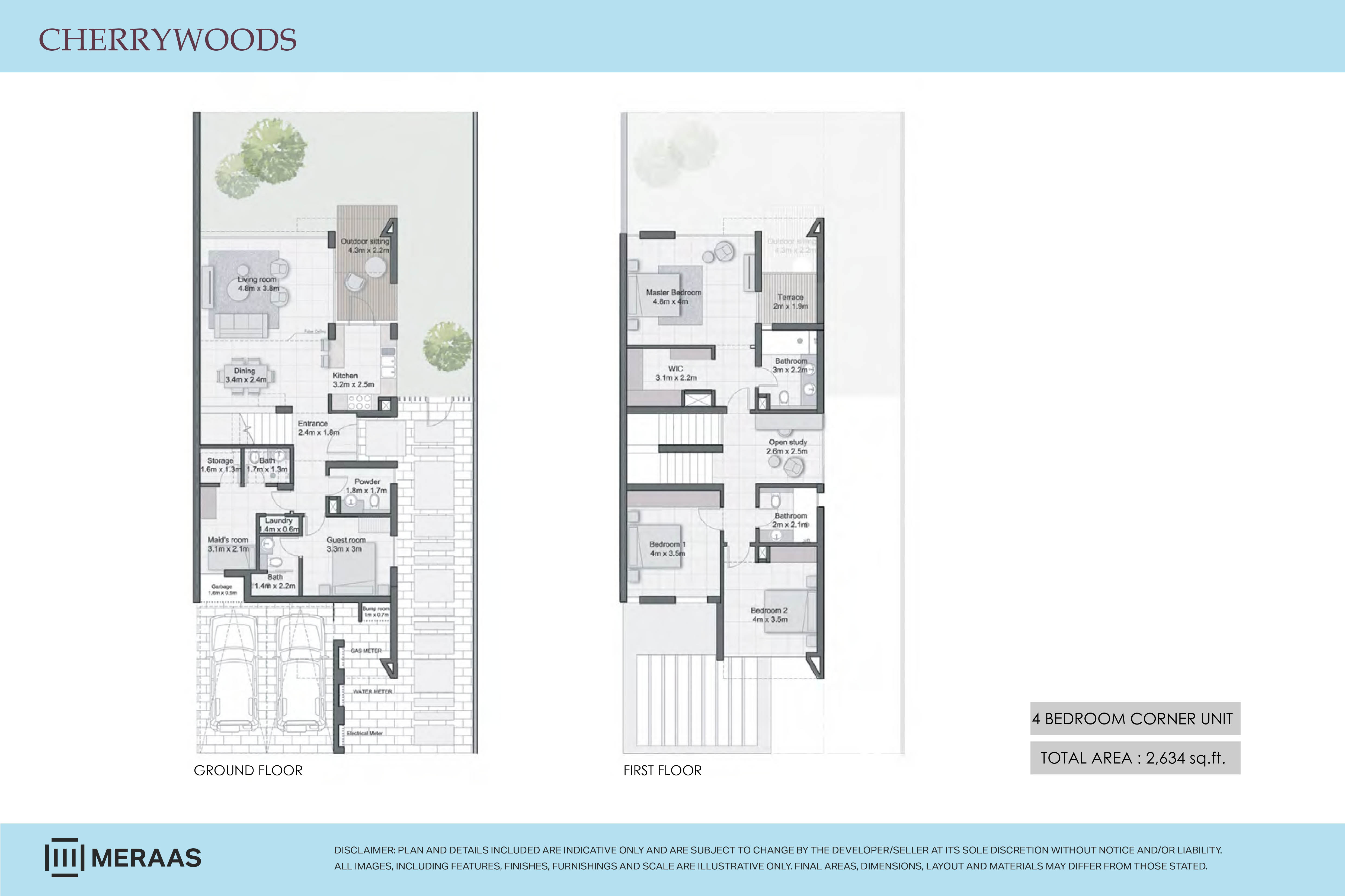 Floor plan - 4 BEDROOM - CORNER UNIT -  Cherrywoods Townhouses - Meraas  - etamea.com